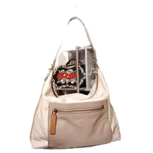 Fossil Vickery Cream Colorblock Pebbled Leather Shoulder Bag with Zipper Pocket and Adjustable Strap