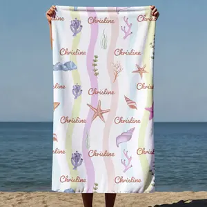 Personalized Coastal Vibes Beach Towel with Your Name - Soft Microfiber, Pastel Coral & Starfish Design ,Personalized Ocean Life Towel for Women/Teens, Summer Gift