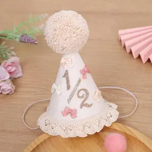 Boho Style Birthday Hat for Babies, Neutral Design, Cake Prop for 1-2 Years Old, Photo Props for Newborns, Party Decorations