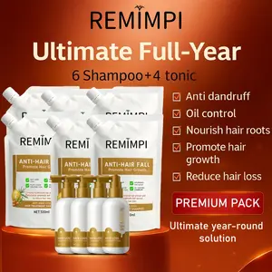 REMIMPI Ultimate Care System – 6 Anti-Hair Fall Shampoos + 4 Hair Growth Tonics | 12-Month Complete Hair Regeneration Program | Herbal Anti-Dandruff, Root Strengthening & Hair Growth Kit (300ml + 50ml)