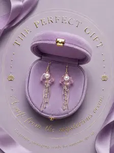 Jellyfish Dangle Earrings for Women, Hypoallergenic S925 Hook, Pink Translucent Resin Pearl Crystal Tassel Drop Earrings, Ocean Aesthetic Aesthetic Jewelry