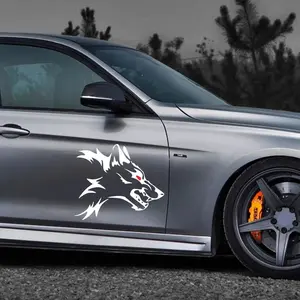 2Pcs Wolf Head Car Side Stickers Vinyl Cool Decals Auto Accessories For BMW Skoda Seat VW Volkswagen Suzuki Audi Fiat Toyota