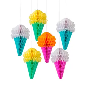 5" x 7 1/2" Ice Cream Cone-Shaped Honeycomb Ceiling Decorations - 6 Pc.