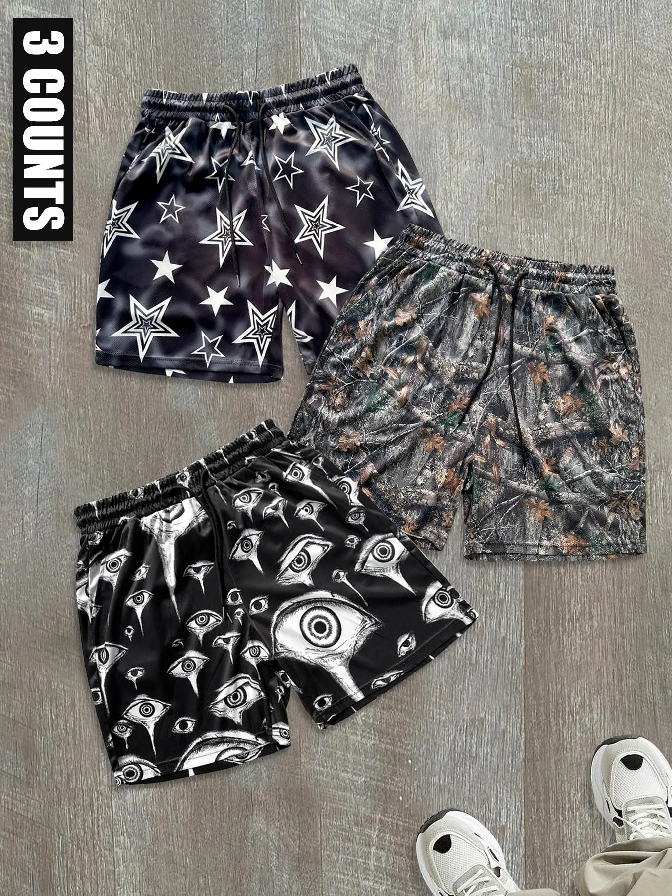 Men's Star & Eye Print Shorts, Casual Comfy Breathable Shorts for Daily Wear, Men's Bottoms for Summer, Menswear, Homewear, Loungewear, Lounge Pajama Shorts