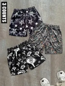 Men's Star & Eye Print Shorts, Casual Comfy Breathable Shorts for Daily Wear, Men's Bottoms for Summer, Menswear, Loungewear