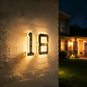 Solar Lighted 9 Inch LED Address Numbers Signs - Waterproof Outdoor Design for Homes, Modern Look, Ideal for Various Environments,Modern Farmhouse Illuminated Sign