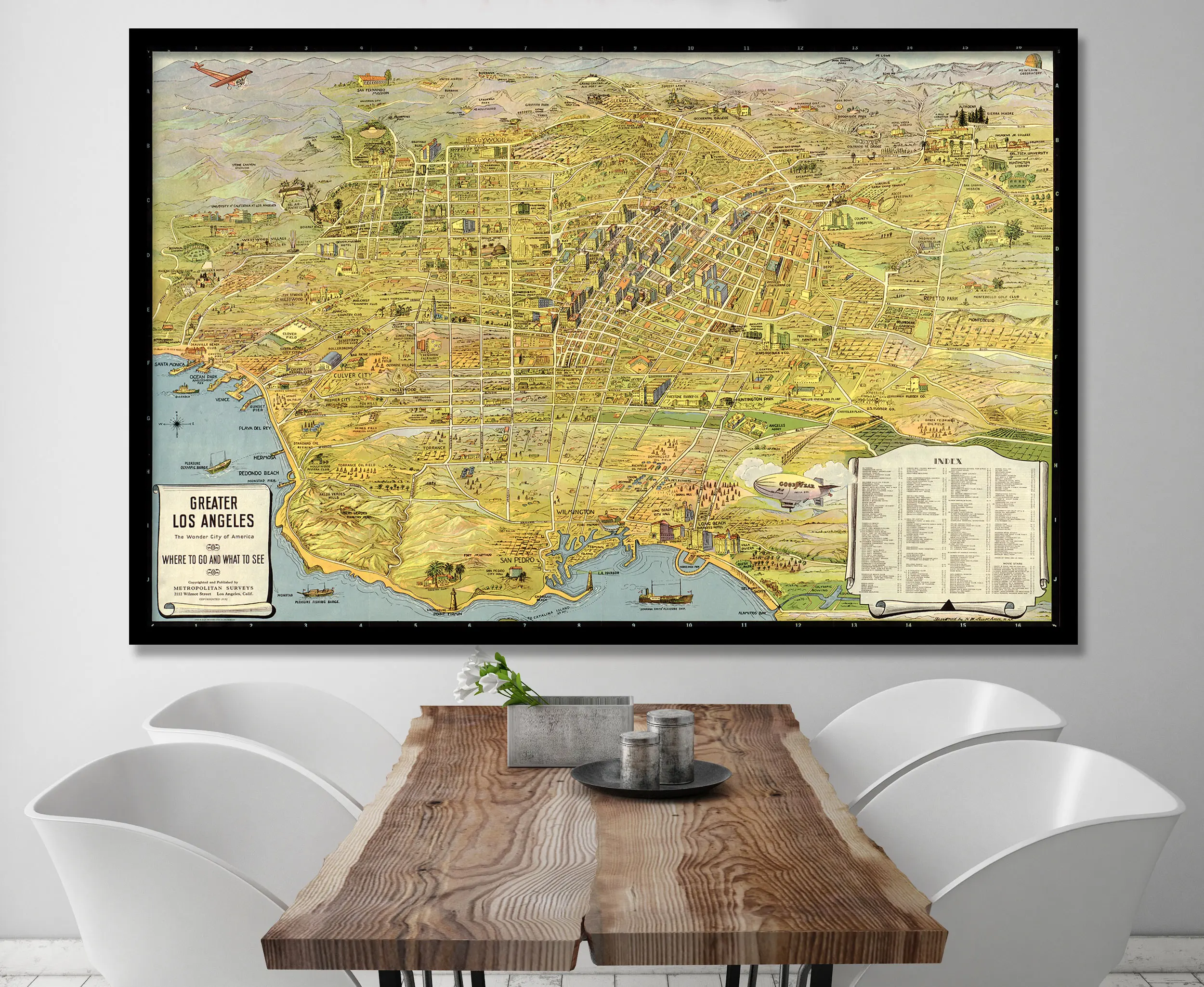 Historic Map of Los Angeles CA 1932 by K M Leuschner Metropolitan Surveys Urban History Treasure for Enthusiasts