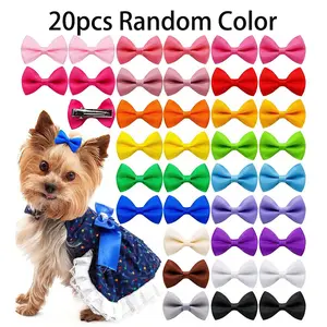 10/20pcs Random Color Bow Hair Clips for Pets, Dog and Cat Hairstyle Decorations, Polyester Material, No Ca Prop 65 Warning