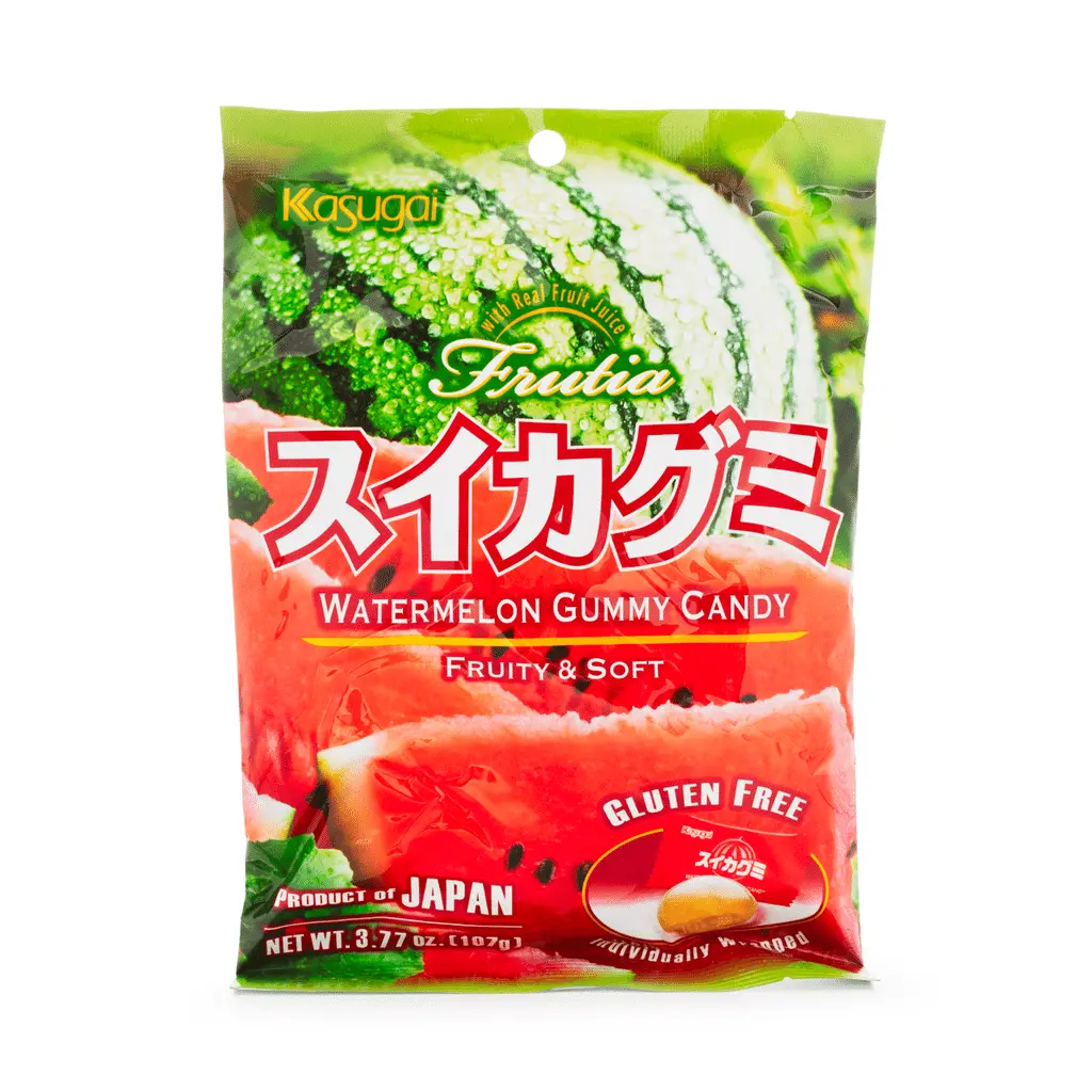 Kasugai Frutia Chewable Gelatin Watermelon Gummy Candy, 3.77oz Juicy Cool Everyday Snack for Cupboard Dry Place Storage