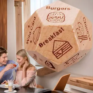 New Wooden Beech 12-Sided Dice, Food Dice for Couples, Polyhedral Dice, Board Game Toys