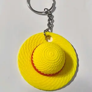 Straw Hat Crew Keychain 1pc - Yellow Straw Hat Keychain with Chain, Ideal for Keychains and Accessories