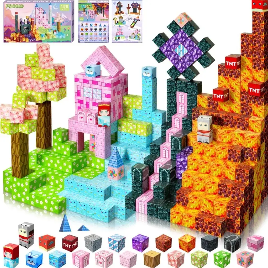 Complete 150-Piece Magnetic Stacking Construction Blocks Supporting STEM Learning, Open-Ended DIY Building Model Creation Boosting Kids’ Thinking Ability, Kid-Friendly Toy for Ages 3–10, Perfect Gift for Parties and Back-to-School Gifts