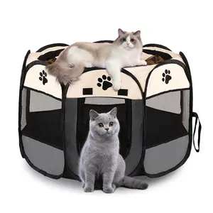 Dog Cat Playpen, Puppy Pet Playpen Indoor for Small Dogs Tent Crates Cage Outdoor, Portable Pop Up Dog Kennel Playpen Cat Tent for Dogs/Cats/Rabbits, Removable Zipper Top