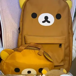 Kawaii Rilakkumas Large Capacity Backpack Japanese Cartoon Anime Student Leisure School Bag Travel Bag Waterproof Nylon Backbag