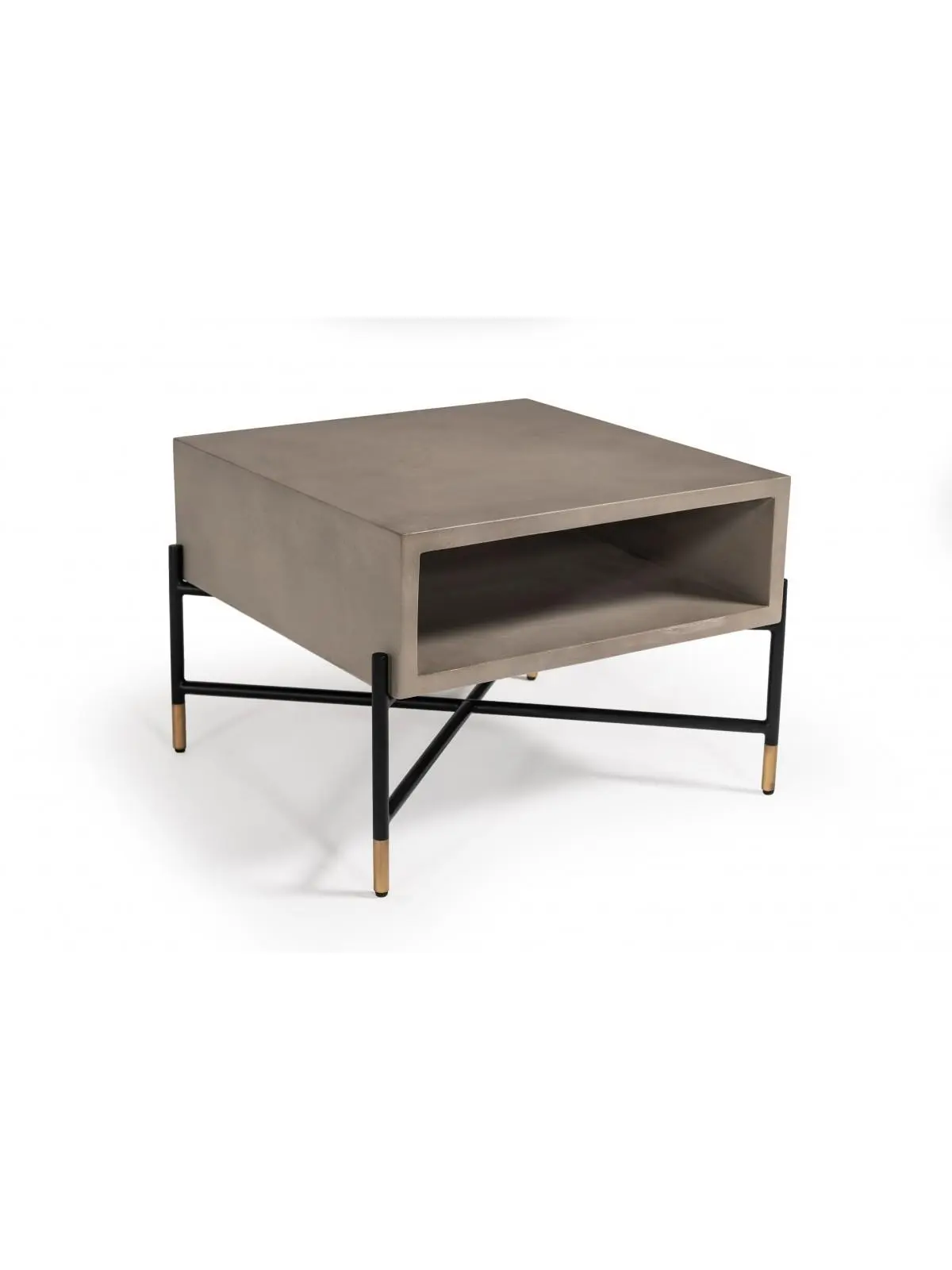 HomeRoots Modern Square Coffee Table - Gray Concrete Top, Black Metal Frame Modern Accent Table for Outdoor Use (Model 472129), Modern Accent Tables