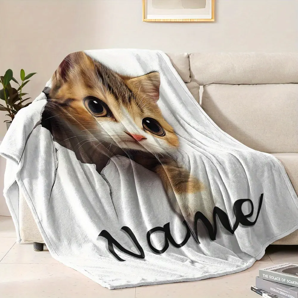Custom Blanket, Cat Themed Blanket, Custom Blanket Name, Blanket Personalized, Custom Name Cartoon Cat Blanket, Personalized Name Blanket, Blanket for Winter, Blanket for Sleeping, Soft, Camping, Living Room, Sofa