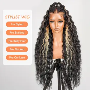 [Summer Essential] Wiggins Hair Pre Braided Highlight Glueless Loose Deep Wave Wig High Ponytail 13x6 Lace Frontal Wigs Human Hair Pre Stylist Wig Ear To Ear Natural Hairline Ready To Go Wig #tiktokshopstockup #mothersdaygift