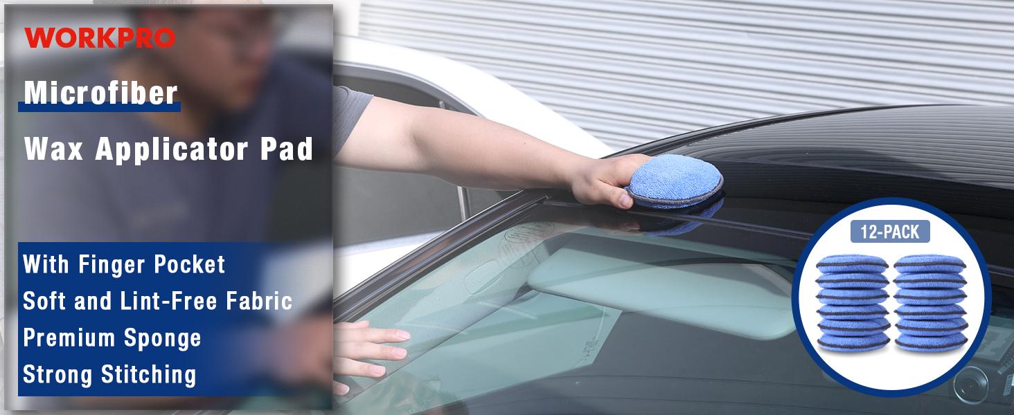 #backtoschool WORKPRO Car Wax Applicator Pads with Finger Pocket, Microfiber Soft Foam Polishing Pads for Car Detailing & Cleaning, Lint-Free, High Resilience