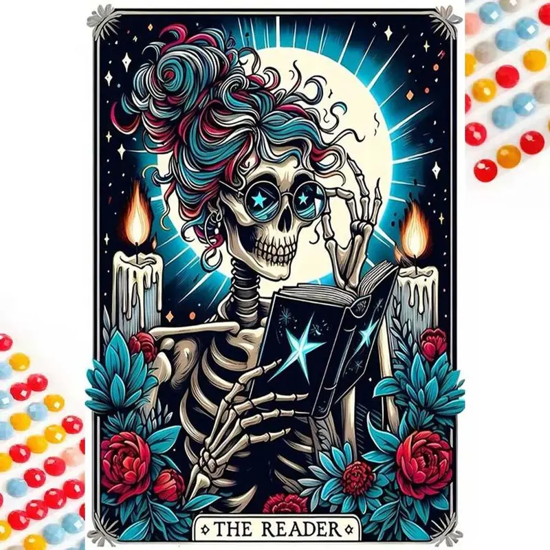 Skull & Book Pattern DIY Diamond Arts Colorful Painting Kit without Frame, 5D Diamond Arts Colorful Painting Kit, Wall Art Decor for Home, Handmade Gifts, Diamond Painting Kits, Handicraft
