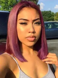 Burgundy Straight Bob Lace Front Human Hair Wigs, 2x6 Lace Frontal, Brazilian Pre-Plucked Wigs for Women, Natural Look