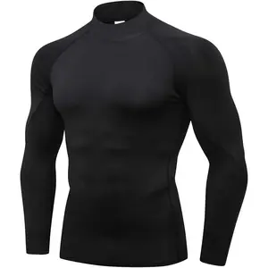 Men's Long Sleeve Athletic Compression Workout Mock Turtleneck Base Layer Undershirt Tops for Exercise Moisture Wicking Tight Fitting