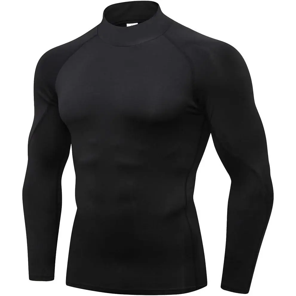 Men's Long Sleeve Athletic Compression Mock Turtleneck Base Layer Undershirt Tops, Gym Bodybuilding Clothing, Gym Sportswear for Exercise, Moisture-Wicking Tight-Fitting, Active Sports T-Shirt, All Seasons, Baseball & Softball, Breathable, Biking, Everyda