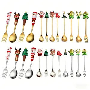 12Pcs Christmas Spoons and Forks Set | Aesthetic Holiday Table Decor | Cute Santa Snowman Reindeer Dessert Spoons for Coffee Bar | Perfect Stocking Stuffer & Xmas Gift