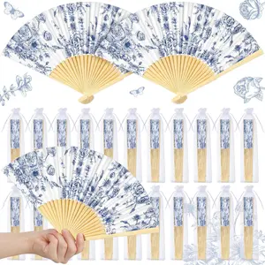 25 Sets Blue Floral Hand Folding Fans with Organza Bags Bulk Blue Flower Wedding Favors for Guests  Foldable Paper Fans for Bridal Shower Wedding Bridesmaid Thank You  Decorations