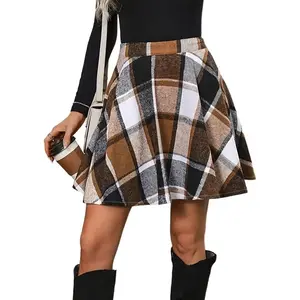 Plaid Skirt for Women Fall Winter Clothes Casual High Waisted Pleated Flowy A Line Vintage Cute Flared Mini Skirts