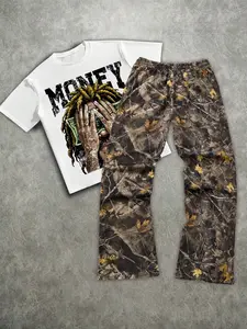 Men's Streetwear Striped Straight Leg Pants Set, Letter Print Design, Casual Hip Hop Style, Vintage American College Fashion