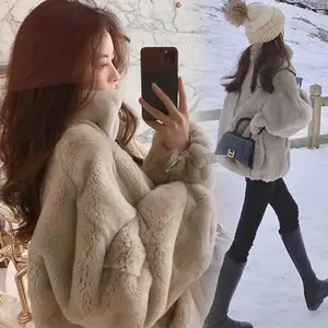Women's Autumn Winter Loose Faux Fur Jacket Thickened Plush Zipper Sweatshirt Korean Style Fur Outerwear Polyester Fiber