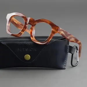 BETSION Tortoise Classic Square Eyeglasses Frames Acetate Thickness Tortoiseshell Design for Men Women Reading Glasses Unisex Comfort Style