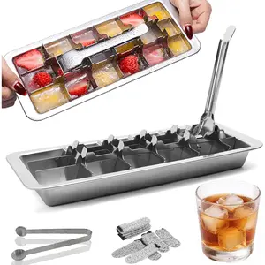 Stainless Steel Ice Cube Trays, Metal Ice Cube Trays for Freezer Vintage Inspired Design with Release Lever Remove Handle for Making Large Cubes Kitchen &