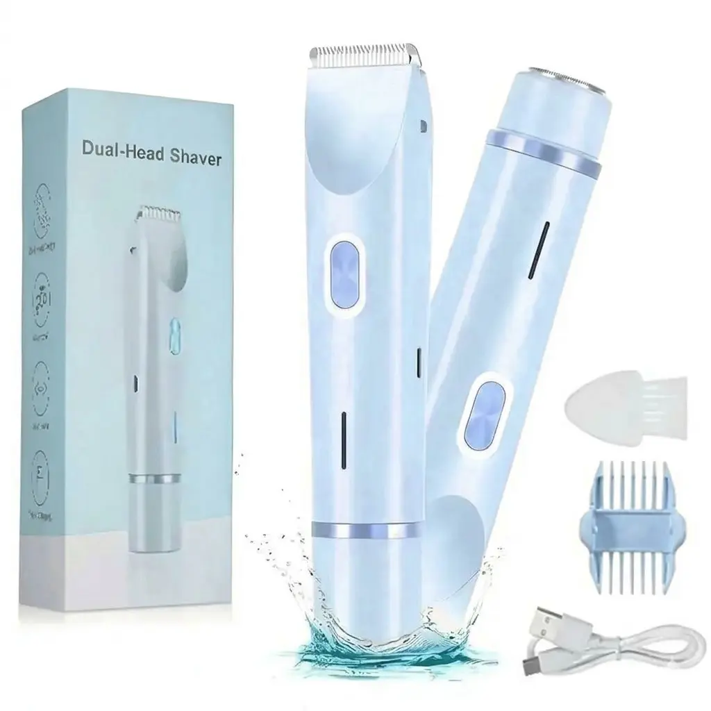 Women's Dual-Head Rechargeable Bikini Trimmer, 2025 New 2-in-1 Painless Electric Razor with Replaceable Facial Razor, USB-Cordless Waterproof Body Hair Trimmer for Silk Skin Hair Removal, Usb Rechargeable Trimmer