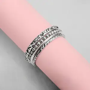 The Luna Stack | Set of 4 Mixed Textures Stacking Stackable Delicate Dainty Skinny Thin Rings in Gold, Rose Gold, or Silver | USA Sizes 4-12