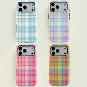 Compatible With iPhone 13 Case Colorful Plaid Pattern Retro Square Phone Case, Candy Color Print, Durable Two-In-One Protection, Fits iPhone 17-12 Pro, Samsung S25-S22 Ultra Series Compatible with Samsung Galaxy S26