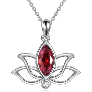 Lotus Necklace Sterling Silver Birthstone Pendant Lotus Jewelry Mothers Day Birthday Gifts for Women