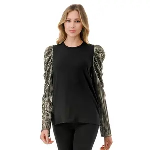 Black Top with Gold Shimmer Sleeves