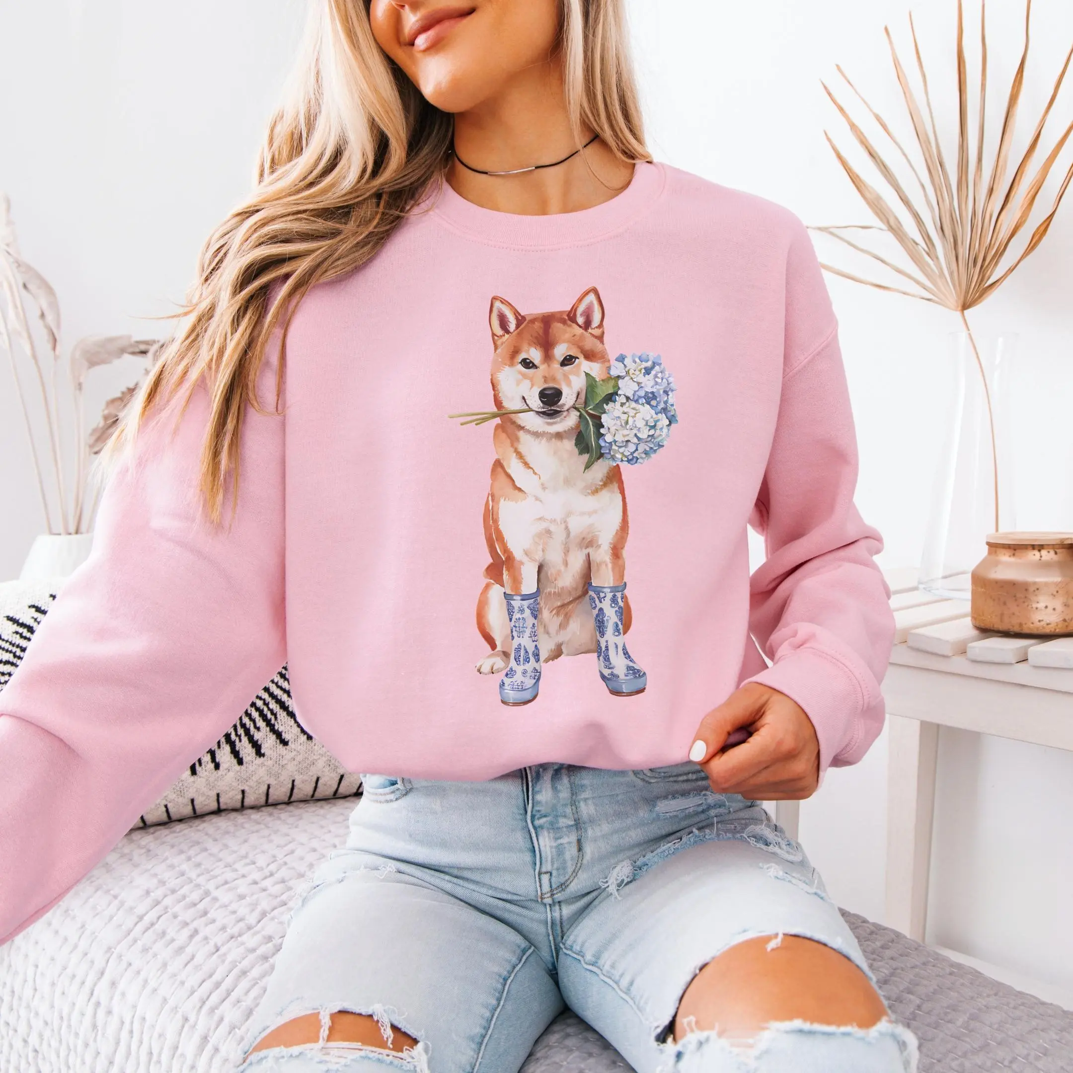 Floral Shiba Inu T-Shirt / Sweatshirt / Hoodie, Shiba Inu Toile shirt , Shiba Inu Lover Gift, Coquette Shiba Inu Teacher , Flower Dog Mom Mothers Day Cotton Fabric