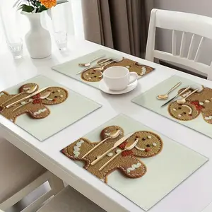 Set of 4 Christmas Gingerbread Print Placemats, Durable & Washable Table Mats for Holiday Decorations, Perfect for Kitchen Dining Tables