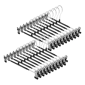 Pants Hangers with Clips, 20 Pack 11.6 inch Heavy Duty Metal Hangers, Adjustable Skirt Hangers for Women, Space Saving Non-Slip for Pants,Socks,Jeans and Skirts