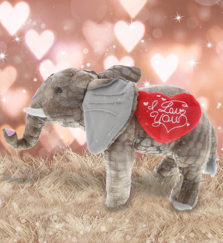 PLUSH I LOVE YOU RED HEART - WILD COLLECTION PLUSH - 12" ELEPHANT