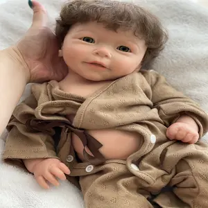 18 Inch Lisa Open Eyes Full Body Solid Silicone Boy Doll With Hand-Rooted Hair 3D Painted Skin Washable Lifelike Realistic Reborn Doll For Kids