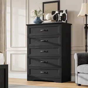 Farmhouse 6 Drawer Wooden Dresser, Storage Chest with Metal Pull Handles, Anti-Toppling Safety Design Multifunctional Organizer for Bedroom Living Room Hallway, Grey White Brown Optional