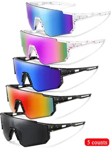 Unisex Random Pattern Polarized Cycling Sunglasses, 5 Counts/set UV Protection Outdoor Sports Sunglasses, Sports Eyewear for Men & Women, Cycling Frames