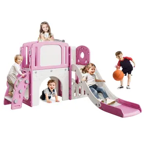 Multifunctional 8-in-1 Kids Playground Playset, Toddler Slide with Climber, Basketball Hoop, Telescope, Tunnel and Storage Area, Safe Indoor Outdoor Play Equipment for Backyard Courtyard Entertainment