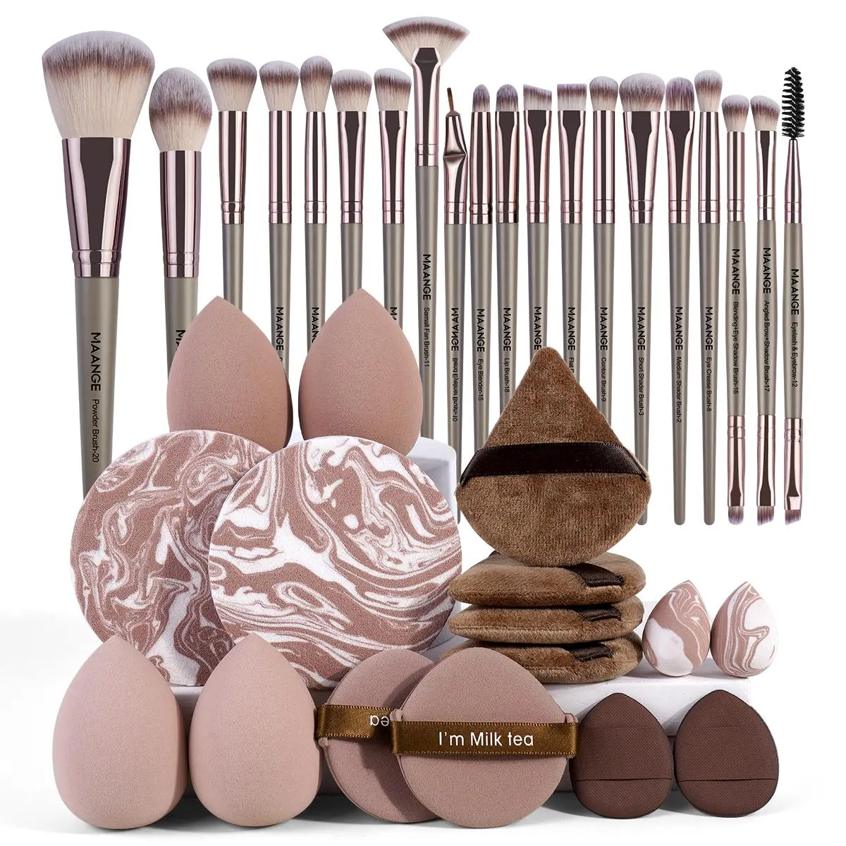 Makeup Tool Set, Cosmetic Makeup Tool, Makeup Brush & Sponge & Powder Puff & Brush Cleaning Bowl, Professional Makeup Tools for Women, Makeup Brushes Kit