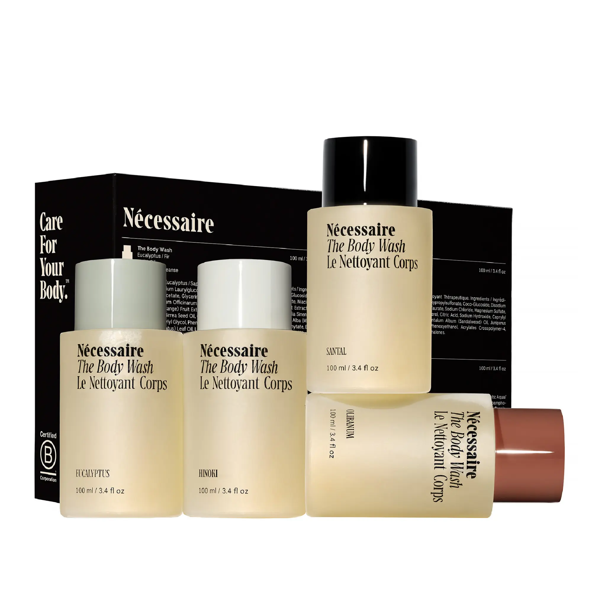 Nécessaire Body Wash Discovery Set – Travel-Size Body Wash in 4 Fine Fragrances | For Women + Men | Dermatologist-Tested. Hypoallergenic. Vegan.
