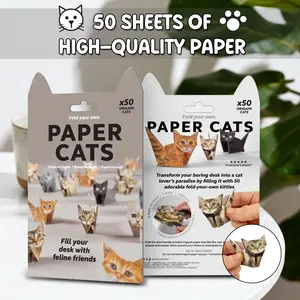 Valentine's Day DIY Origami Cat Set, 50 Pre-Cut Papers, Handmade 3D Stereo Cat, Fun Stress Relief Paper Craft, Creative Gift for Lovers/friends/love Cats