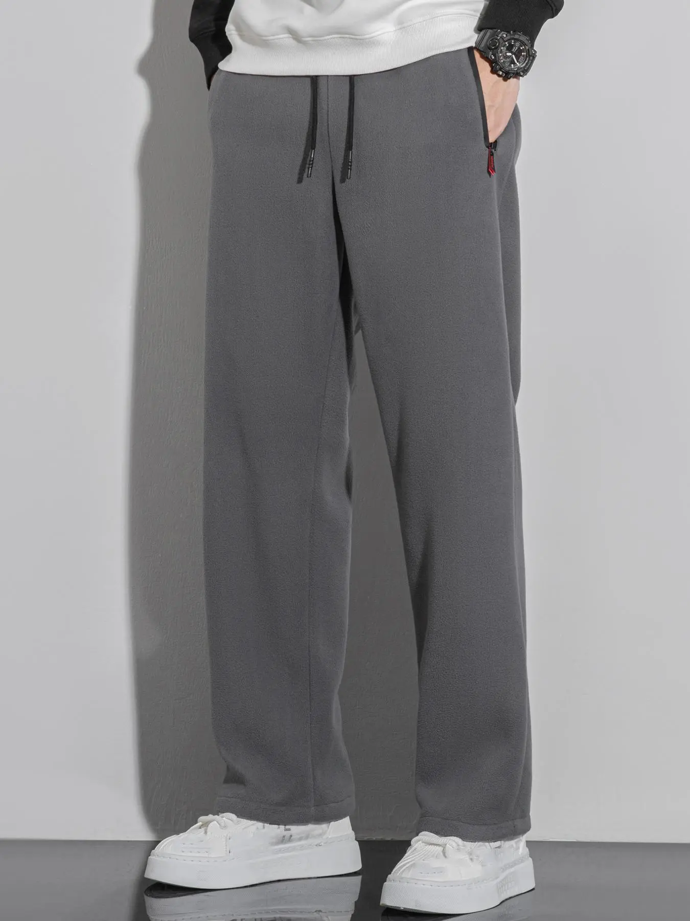 【Plus Size】 Solid Color Pants, Casual Comfy Waterproof Zipper Trousers for Fall & Winter, Men's Bottoms for Daily Wear